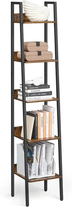 VASAGLE Ladder Bookcase, 5-ярусна книжкова шафа, шафа для зберігання ніг, кабінет, вітальня, спальня, кухня, промисловий стиль,