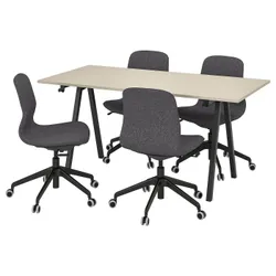 IKEA TROTTEN / LÅNGFJÄLL(895.525.64) Стіл конференції з стільцями, бежевий антрацит/темно -сірий