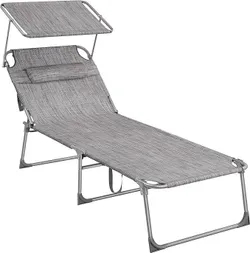 SONGMICS Великий шезлонг, розкладний шезлонг 71 x 200 x 38 см, вантажопідйомність 150 кг, із захистом від сонця, підголівником і