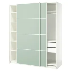 IKEA PAX / MEHAMN(395.517.36) шафа з розсувними дверима, білий/2-сторонній світло-зелений