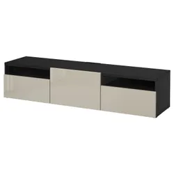 IKEA BESTÅ(293.285.68) тумба під телевізор, чорно-коричневий / Selsviken глянцевий бежевий