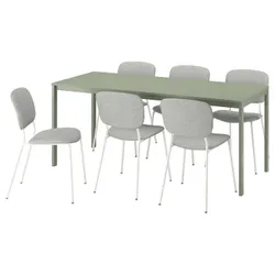 IKEA VIHALS / VIHALS(495.899.65) Стіл та 6 стільців, зелений/білий бежевий