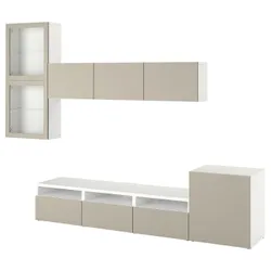 IKEA BESTÅ(894.178.54) комбінація для телевізора / скляні двері, білий Lappviken / світло-сіро-бежевий прозоре скло
