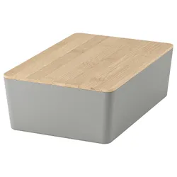 IKEA KUGGIS(895.968.22) контейнер з кришкою, світло -сірий/бамбук