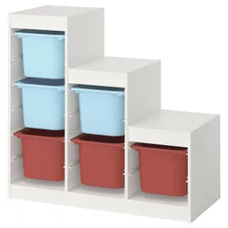 IKEA TROFAST(495.733.99) Полиця з контейнерами, Білий світло -блакитний/червоний