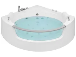 Кутова LED гідромасажна ванна біла 136 х 136 см MANGLE