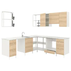 IKEA ENHET(793.380.27) кутова кухня, білий/імітація дуб