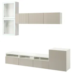 IKEA BESTÅ(394.887.78) Комбінація телевізор/скляні двері, біле/глянцеве/бежеве прозоре скло