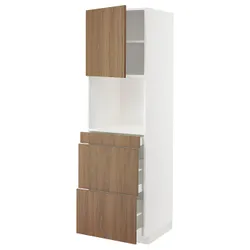 IKEA METOD / MAXIMERA(395.194.83) Шафа НВЧ комбінована з дверцятами/3 ящики, білий/Тісторп імітація коричневого горіха