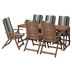 IKEA NÄMMARÖ(295.445.48) стіл + 6 складок стільця, на відкритому повітрі, світло-коричнева морилка/Фресен/Дувхольмен у смужку
