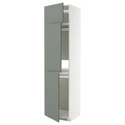 IKEA METOD(995.662.21) висока шафа для холодильника/морозильника/3 двері, білий/Nickebo матовий сіро-зелений