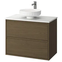 IKEA ÄNGSJÖN / LERSJÖN(595.712.86) Шафи для вимивання ящиками/миттям/акумулятором, коричневий іміміт. дуб/білий імітаційний мармур