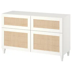 IKEA BESTÅ(094.402.50) поєднання полиць з дверцятами/шухлядами, білий Studsviken/Kabbarp/біла плетена тополя