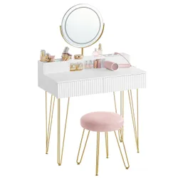 Плюковий столик із дзеркалом і рожевим сидінням