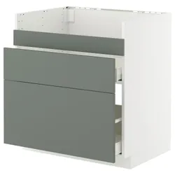 IKEA METOD / MAXIMERA(095.655.27) ХАВСЕН шафа під раковину/3 фасади/2 ящики, білий/Nickebo матовий сіро-зелений