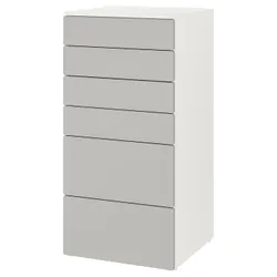 IKEA SMÅSTAD / PLATSA(293.877.27) комод, 6 ящиків, білий / сірий