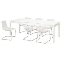 IKEA EKEDALEN / TOBIAS(594.829.21) стіл і 6 стільців, білий / прозорий хром