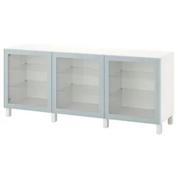 IKEA BESTÅ(894.217.66) поєднання з дверима, біле прозоре скло Glassvik/Stubbarp/світло-сіро-блакитне