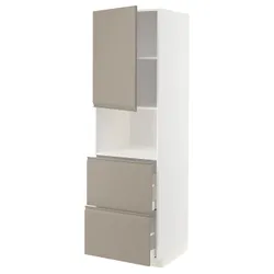 IKEA METOD / MAXIMERA(294.918.80) висока шафа для мікрохвильової печі з дверцятами та 2 ящиками, білий/Upplöv матовий темно-бежевий
