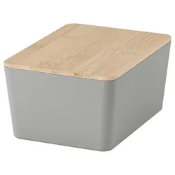 IKEA KUGGIS(095.968.16) контейнер з кришкою, світло -сірий/бамбук
