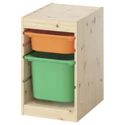 IKEA TROFAST(095.732.78) Полиця з контейнерами, Світла сосна, пофарбована білим і світло -помаранчевим/яскраво -зеленим