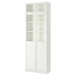 IKEA BILLY / OXBERG(493.988.57) книга рег з надст / дрз пан / скл, білий / скло
