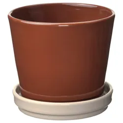 IKEA KLOTLÖNN(705.982.65) горщик з підставкою, Зсередини/Зовнішній/Червоний/коричневий Світло бежевий