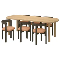 IKEA STOCKHOLM 2025 / STOCKHOLM 2025(095.799.87) Стіл та 6 стільців, Окл Дуб/Темно -коричнева шкіра