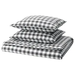 IKEA EKTANDVINGE(505.853.82) ковдра та 2 подушки, Білий/картаний антрацит