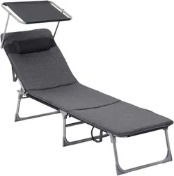 Розкладний пляжний лежак SONGMICS GCB19UM, 193 x 53 x 29 см, вантажопідйомність до 150 кг, подушка для сонця, подушка для голови,