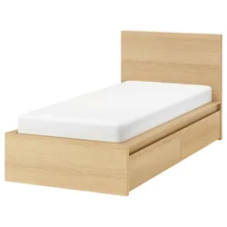 IKEA MALM(191.398.27) Каркас ліжка з 2 ящиками для зберігання, дубовий шпон білий