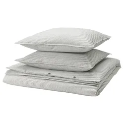 IKEA SOLFIBBLA(806.109.07) ковдра та 2 подушки, сірий білий/смуги