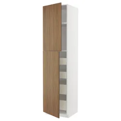 IKEA METOD / MAXIMERA(595.194.82) висока шафа з 2 дверцятами/4 ящиками, білий/Тісторп імітація коричневого горіха