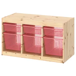 IKEA TROFAST(394.808.57) полиця з контейнерами, світла морилка сосни біла/світло-червона