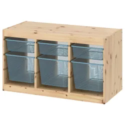 IKEA TROFAST(795.332.60) полиця з контейнерами, світла морилка сосни білий/сіро-блакитний