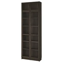 IKEA BILLY / OXBERG(195.819.04) полиця зі скляними дверцятами/подовжувач, імітація темно-коричневого кольору дуб/безбарвне скло