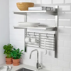 IKEA KUNGSFORS (192.543.32) Рейка з полицею і решіткою, нержавіюча сталь