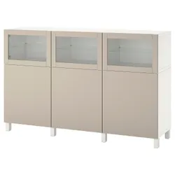 IKEA BESTÅ(994.214.50) поєднання з дверима, білий Lappviken / світло-сіро-бежевий прозоре скло