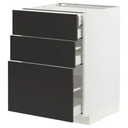IKEA METOD / MAXIMERA(694.976.01) Шафа з 3 фасадами/2 низьким/середнім/високим ящиком, білий/Nickebo матовий антрацит