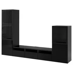 IKEA BESTÅ (693.307.86) комбінація для телевізора / скляні двері, чорно-коричневий / Selsviken high-gloss / чорне прозоре скло