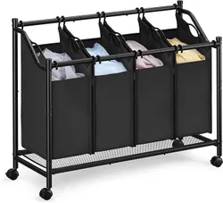 SONGMICS Кошик для білизни на колесах, контейнер для білизни з 4 знімними мішками для білизни, для підсобної кімнати, спальні,