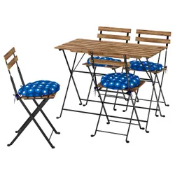 IKEA TÄRNÖ(295.761.86) Таблиця+4 стільці, зовні, Складена чорна/світло -коричнева пляма/складка Klösan темно -синій