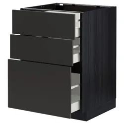 IKEA METOD / MAXIMERA(694.987.90) нижня шафа з 3 ящиками, чорний/матовий антрацит Nickebo