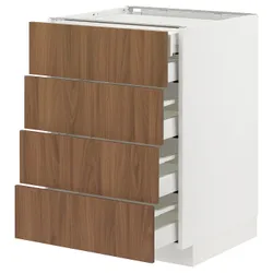 IKEA METOD / MAXIMERA(395.190.15) Шафа з 4 фасадами/2 низькими/3 середніми ящиками, білий/Тісторп імітація коричневого горіха