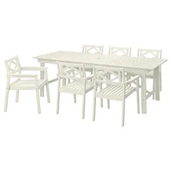 IKEA BONDHOLMEN(495.511.80) стіл + 6 стільців із підлокітниками, на відкритому повітрі, білий/бежевий