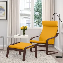 IKEA POÄNG(294.878.02) крісло/підніжка, коричневий / Скіфтебо жовтий