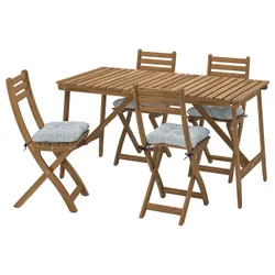 IKEA ASKHOLMEN(595.300.12) стіл + 4 складні садові стільці, темно-коричневий/синій Клесан