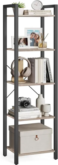 VASAGLE Bookcase, Книжкова шафа, 5 ярусів, стелаж зі сталевим каркасом, для вітальні, офісу, кабінету, коридору, промисловий