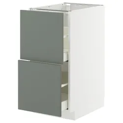 IKEA METOD / MAXIMERA(395.654.89) Шафа з 2 фасадами/2 високими ящиками, білий/Nickebo матовий сіро-зелений