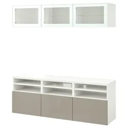 IKEA BESTÅ(794.887.95) Комбінація телевізор/скляні двері, біле/глянцеве/бежеве прозоре скло